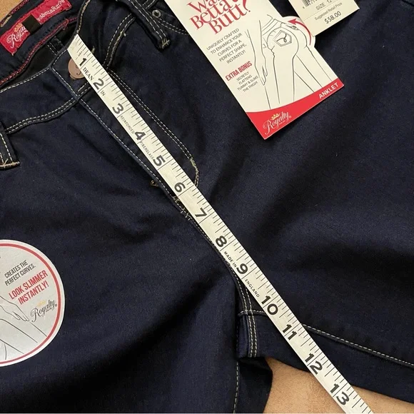 Royalty For Me Wanna Betta Butt? Dark Blue Stretch Slim Fit Anklet Jeans Size 12 - Picture 10 of 16